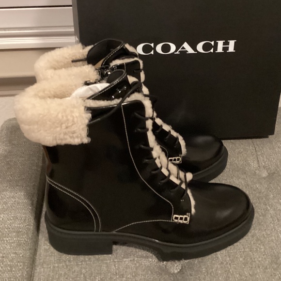 COACH Women's Leighton Signature Shearling Booties, size 10